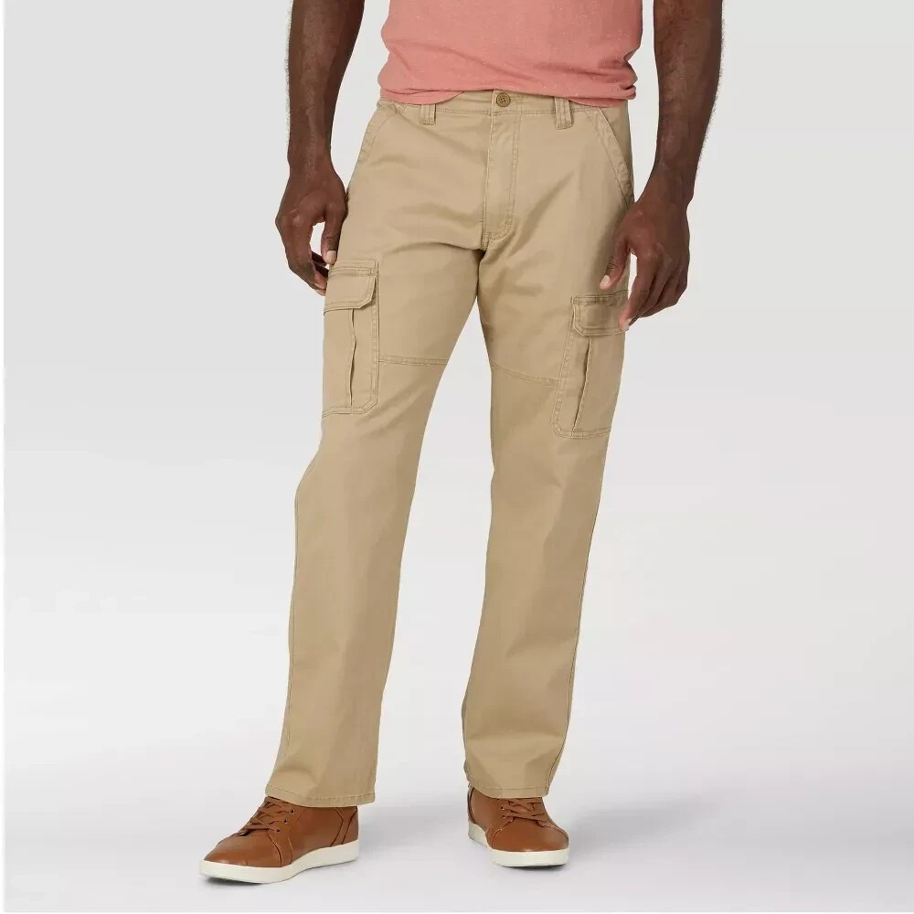 Men's Wrangler Relaxed Fit Flex Cargo Pants 30"x30" Khaki Tech Pocket NEW